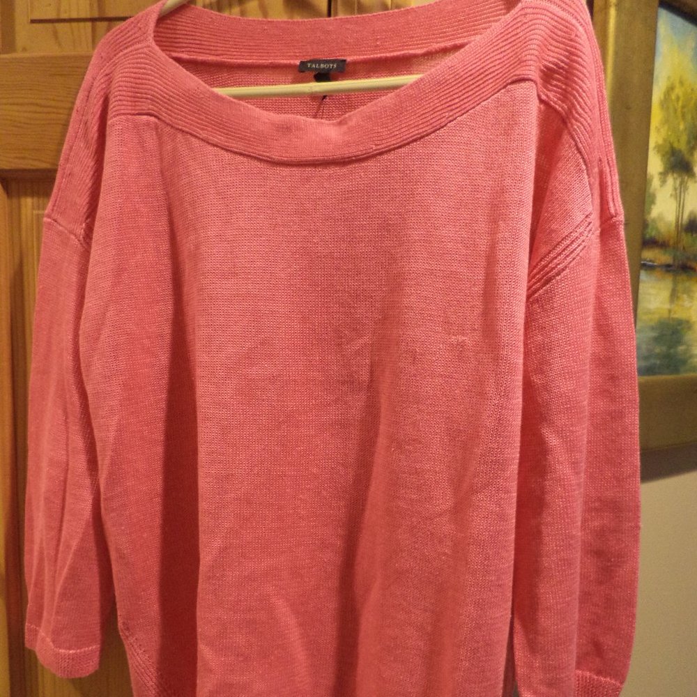 🌻💐🌸TALBOTS Pink Loose Knit Sweater with Boatneck ~ Size XL ~ NWT